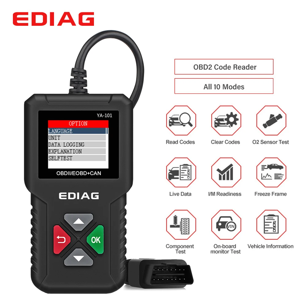EDIAG YA101 OBD2 считыватель кодов OBDII/EOBD YA-101 обновление онлайн Улучшенный OBD II сканер PK CR3001 CR319 ELM327 V1.5