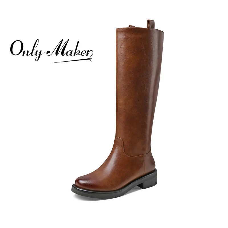 

Женские Классические сапоги Onlymaker, коричневые, черные, белые сапоги до колена, на блочном каблуке, с круглым носком