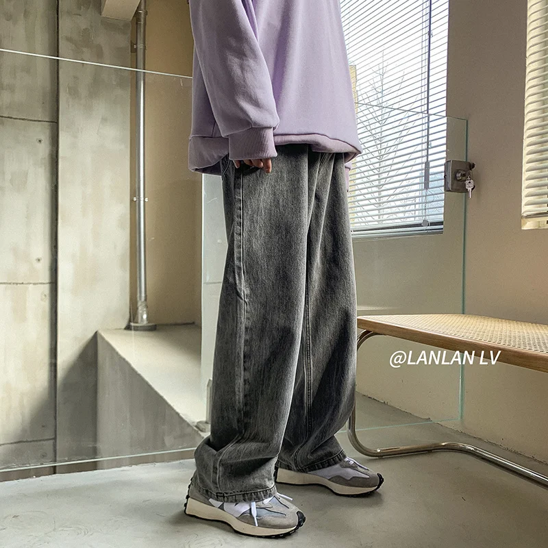 Autumn Cotton Multicolor Jeans Mens Fashion Casual Baggy Wide-leg Jeans Men Streetwear Loose Hip-hop Straight Denim Trousers Men