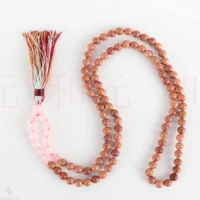 8mm 108 natural sandalwood pink crystal beads necklace calming bohemia inspiration pray gift energy bless chain practice glowing