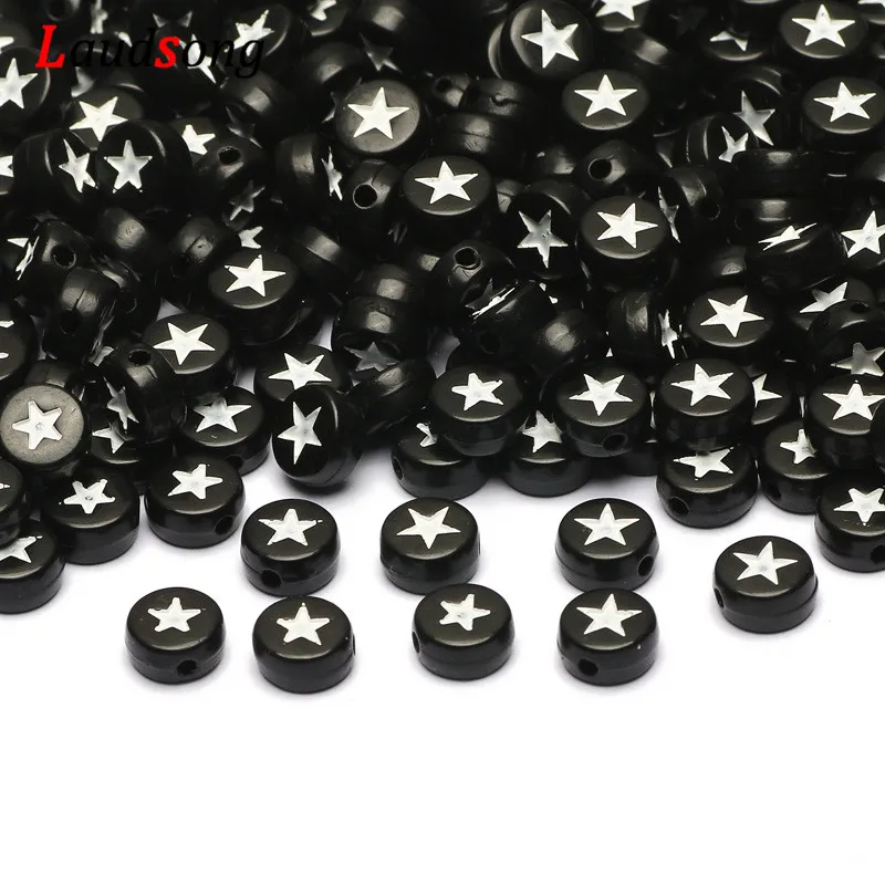 Großhandel 4*7mm Schwarz Stern Buchstaben Acryl Perlen Alphabet Runde Spacer Perlen Für Diy Schmuck Machen Armband liefert – Detail 5