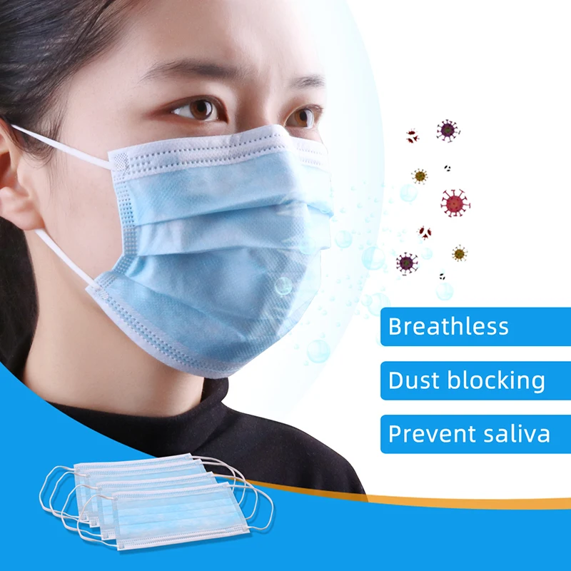 

Hot Sale 50Pcs/Lot Disposable Masks 3-layer Non-Woven Masks Anti Virus Dust Mouth Face Mask Protection Soft Protective Mask