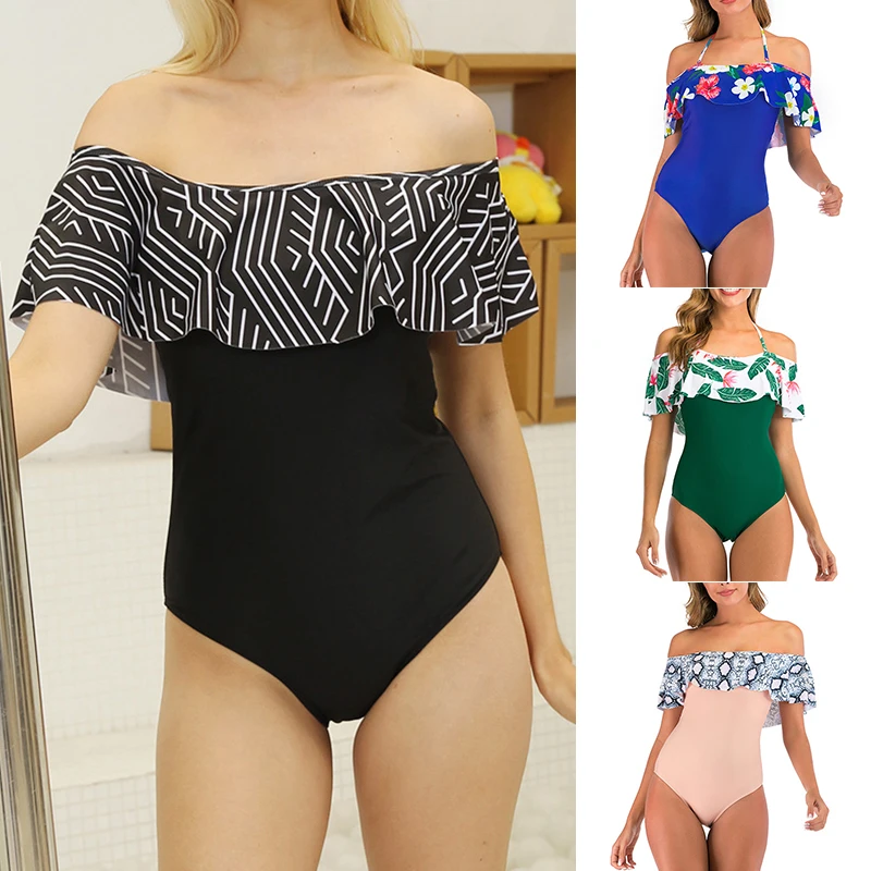 

2021 новый сексуальный купальник с открытыми плечами женский купальный костюм монокини с оборками B2Cshop