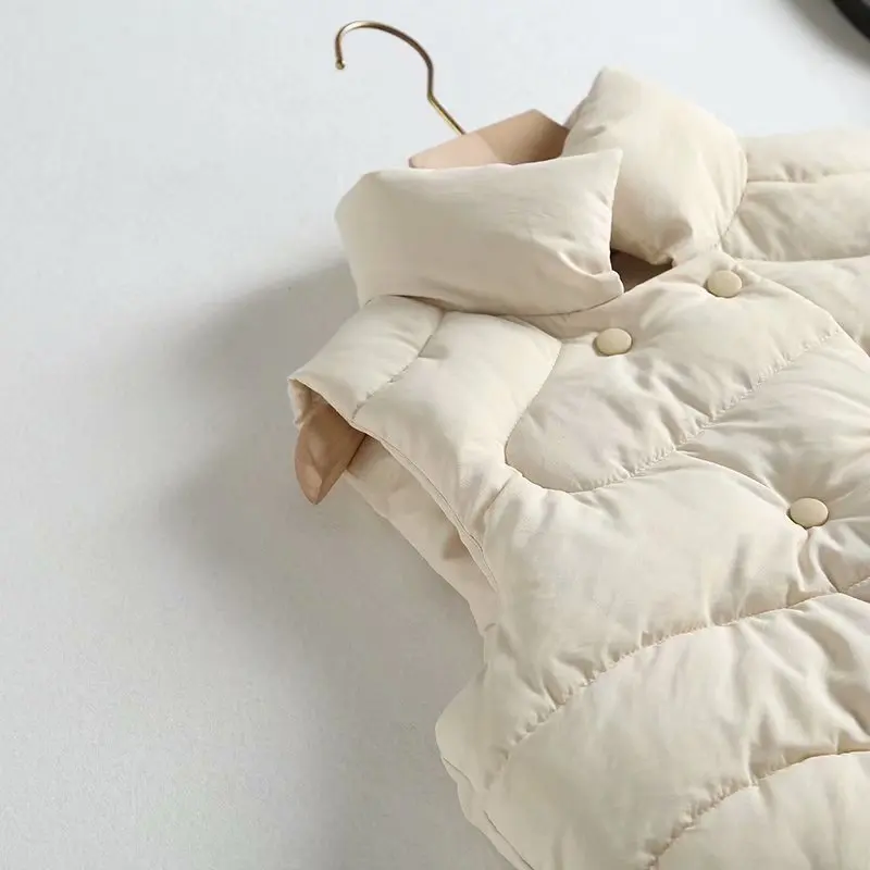 Autumn Winter Vest Solid Collar Double-Breasted Cotton Vest Jacket Female Casual Warm Vests Women's Sleeveless Jacket Coat