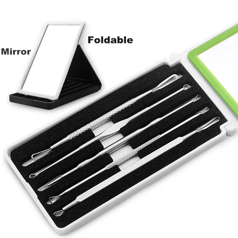 Набор для удаления угрей инструмент 5 шт лечения акне лица с зеркалом