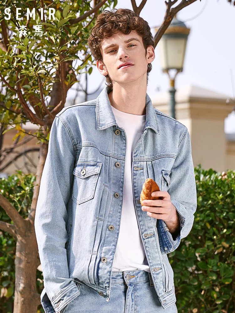 Куртка SEMIR мужская из денима вареная джинсовая хлопковая с отложным воротником и