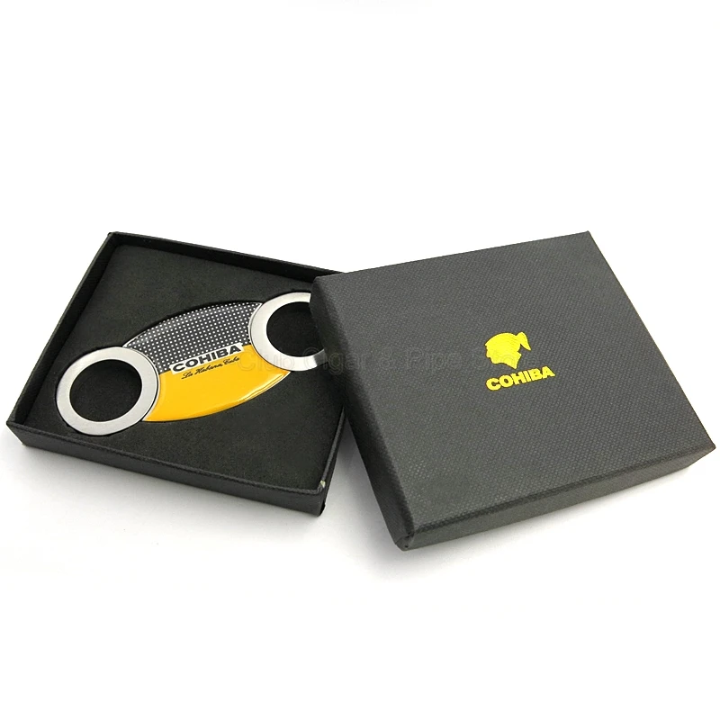 

Элегантный нож для сигар COHIBA из нержавеющей стали, острые лезвия, нож для сигар Zigarren, Желтый Нож для сигар, гильотина с подарочной коробкой, г...