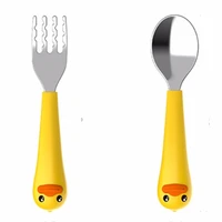 luddy b duck tableware stainless steel baby fork spoon set learn to eat training tableware food supplement artifact