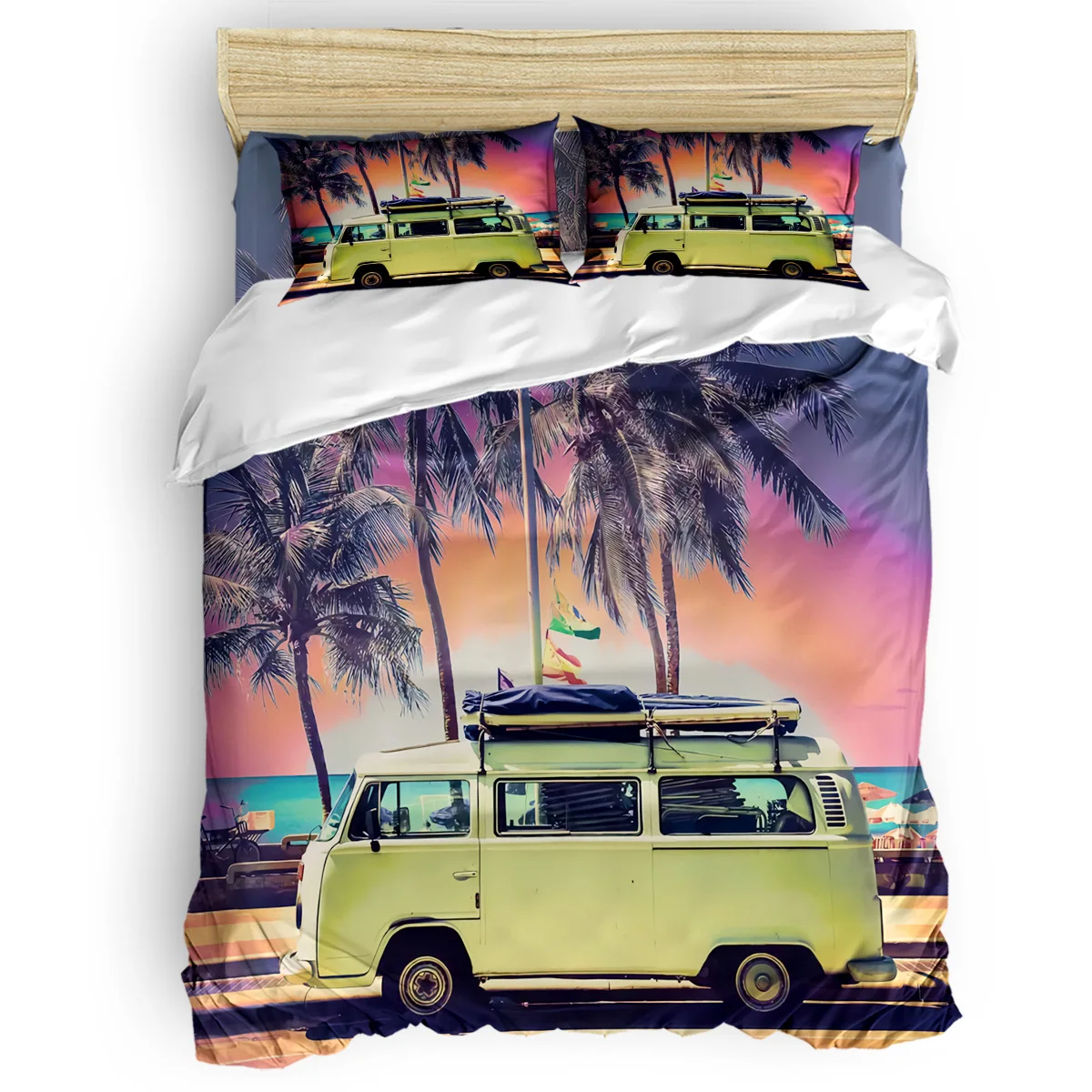 

Summer Dusk Sunset Seaside Bus Tropical Coconut Trees Duvet Cover Set 2/3/4pcs Bedding Set Bed Sheet Pillowcases Cover Set