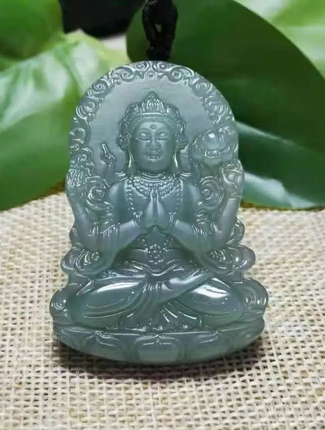 

Natural A hetian jade double Hand-Carved jade guan yin green jade pendant jade necklace men pendants jewelry