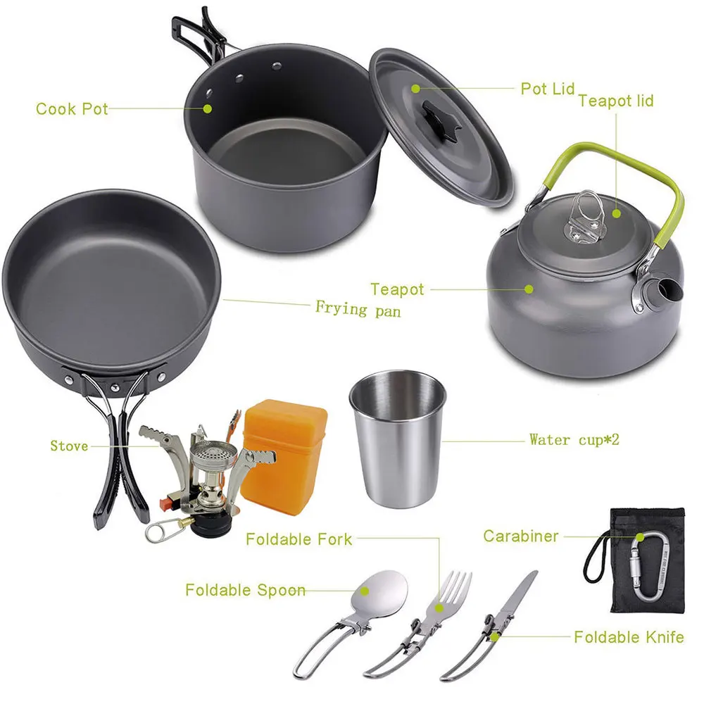 1 комплект портативный чайник для посуды с чашками набор кастрюль кемпинга