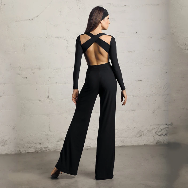 Женское платье для латиноамериканских танцев черные брюки с широкими штанинами