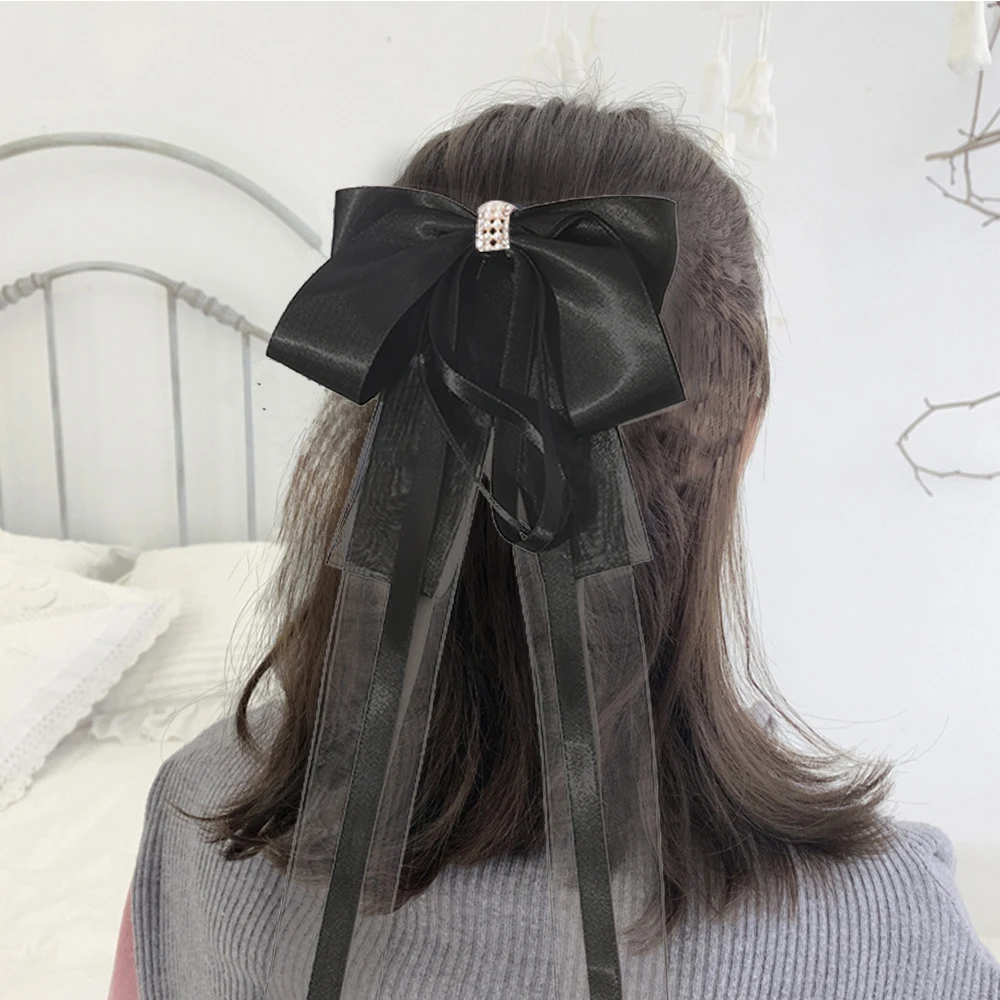 

Женская шифоновая сетчатая заколка с кисточкой и большим бантом, аксессуары для волос, заколка для волос с бантом, пружинный зажим, ленточны...