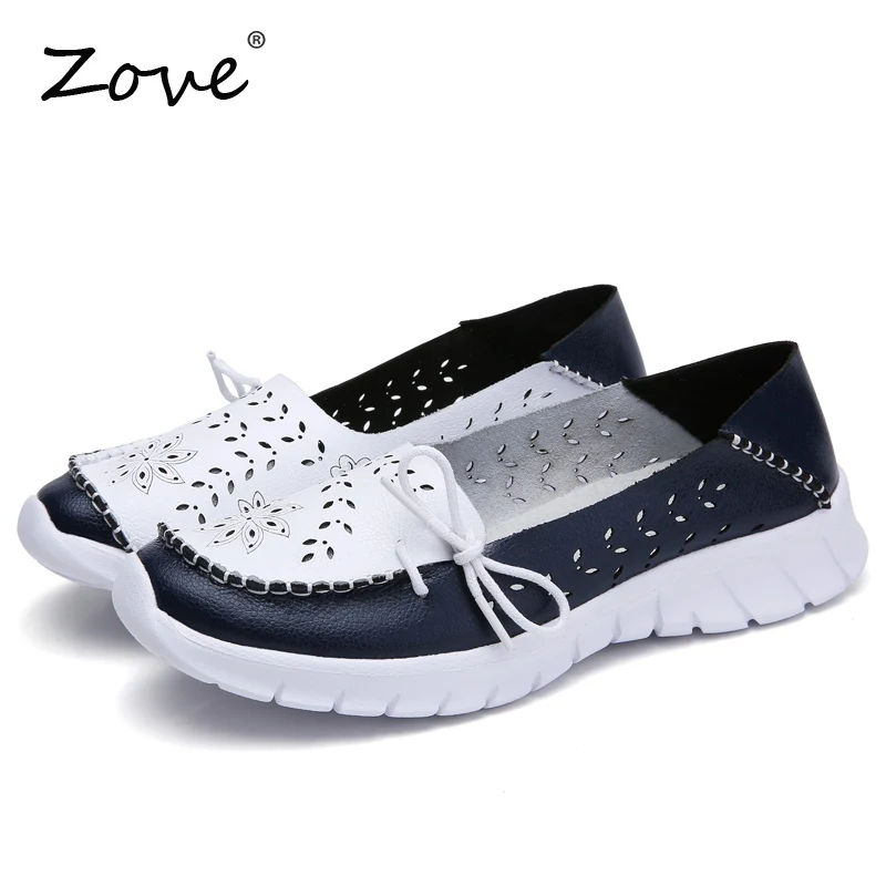 Женская обувь на плоской подошве ZOVE кожаные лоферы без шнуровки с вырезами