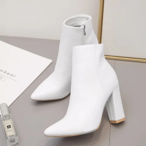 

Women boots white high fashion pointed versatile thick heel short boots women's Boots White