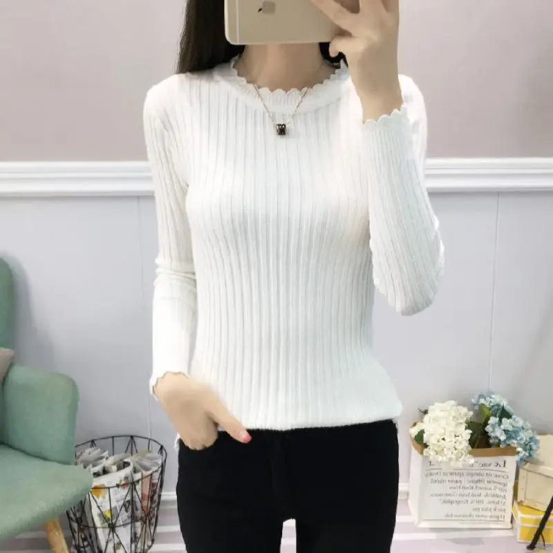 

2021 Autumn and Winter Bottoming Sweater Low-neck Women's Sweater Long-sleeved Tight Top Fall Sweaters for Women