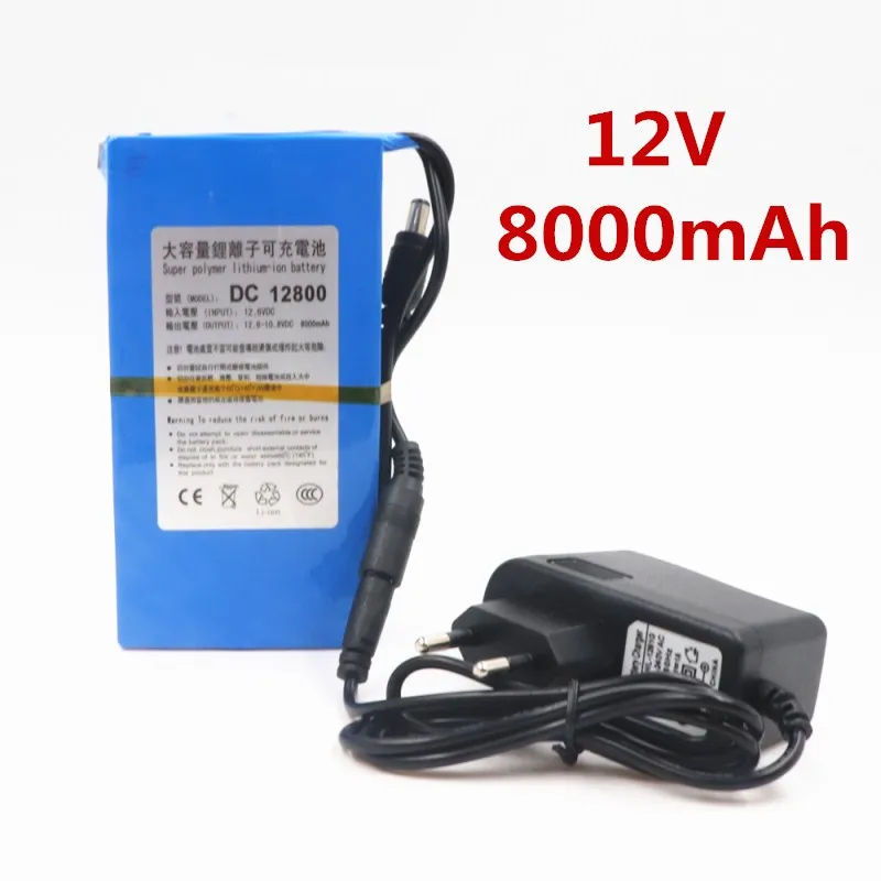 

100% Durable DC 12V 8000 MAH High Capacity Lithium ion rechargeable battery AC Charger (US/EU Plug Hot Sale Promotion free drop