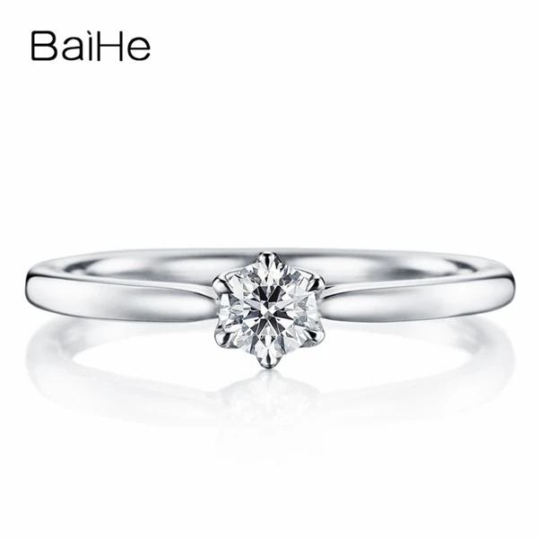 White Gold BAIHE Solid 10K белое золото(AU417) Сертифицированный 0.25ct круглый вырез тренд Moissanite свадебные женские ювелирные изделия элегантные Подарочные Кольца - Цвет камня: White Gold