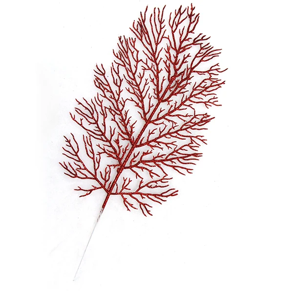 red C Christmas Tree Decoration Flower Grass Leaf Hollow Flash Grass Fake Flower Home Party Happy New Year Decoration Gold Silver 40cm - Цвет: red C