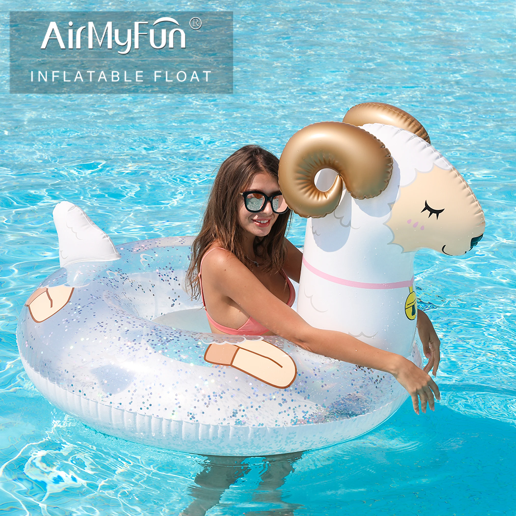 

AirMyFun Inflatable Sheep Giant Pool Floats- 45 Inches Tubes for Floating Indoor Outdoor, Vacation, Summer Holiday