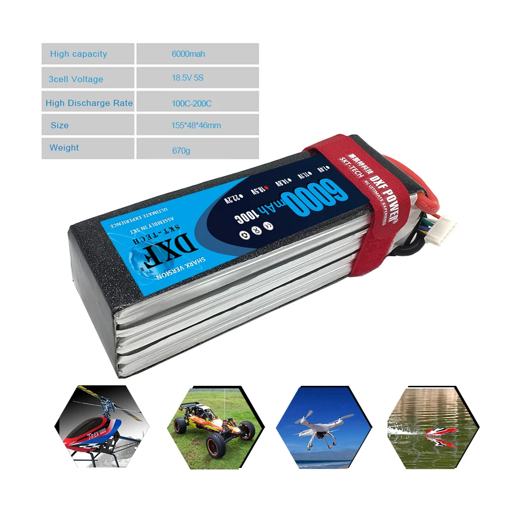 DXF Graphene Lipo 5S батарея 18 5 V 6000mAh 100C MAX 200C AKKU Batteria для радиоуправляемых вертолетов