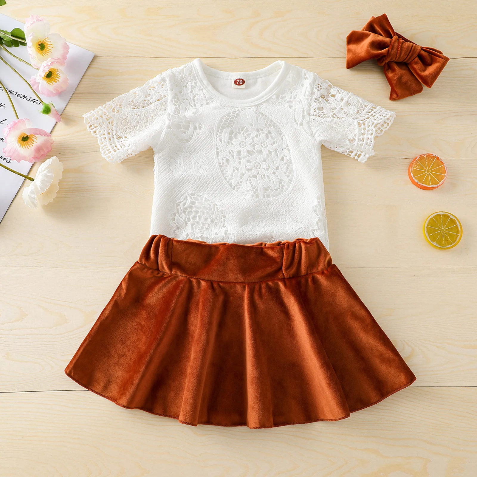 

Комплект одежды из 3 предметов для маленьких девочек Повседневный костюм для новорожденных со впечатанным цветочным принтом кружевное пла...