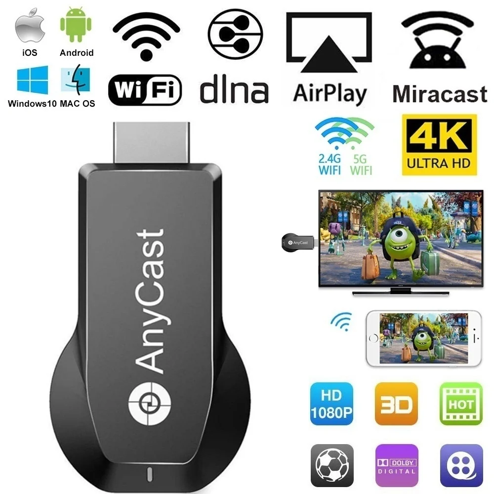 

Беспроводной приемник дисплея WiFi Dongle Screen Mirror 1080P HDMI TV Stick с поддержкой Airplay DLNA Miracast