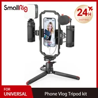 smallrig dslr phone professional vlog tripod kit for iphone 13 holder with double handle remote control microphone led light