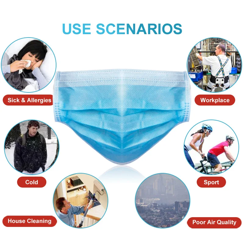 

Mask Disposable Non Wove Meltblown Cloth 3 Layer Ply Filter Mask Mouth Face Mask Breathable Earloops Masks Fast Delievry