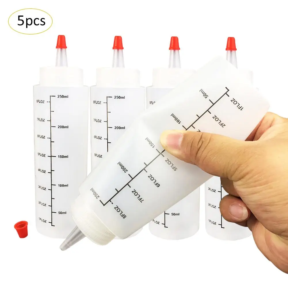 

5PCS 250ML Plastic Squeeze Bottle With Scale With Leak-Proof Cap Sauce Salad Vinegar Oil Dispenser Bottle Kitchen Accessories