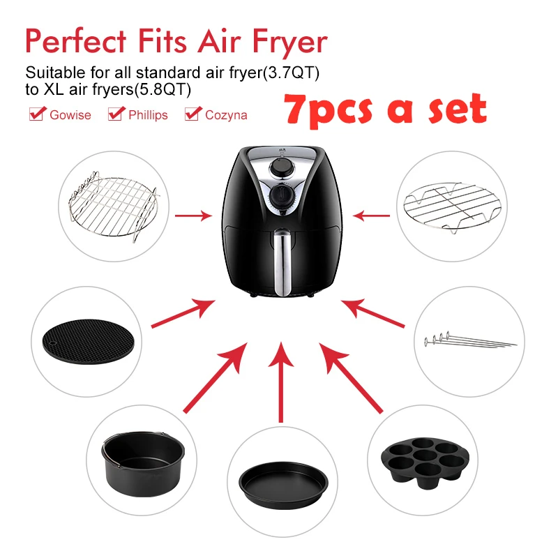 7pcs a set Высокое качество воздуха фритюрница Аксессуары 8 дюймов для Gowise Phillips Cozyna и Secura, набор из 7, подходит для всех Airfryer 5.3QT до 5.8QT - Цвет: 7pcs a set