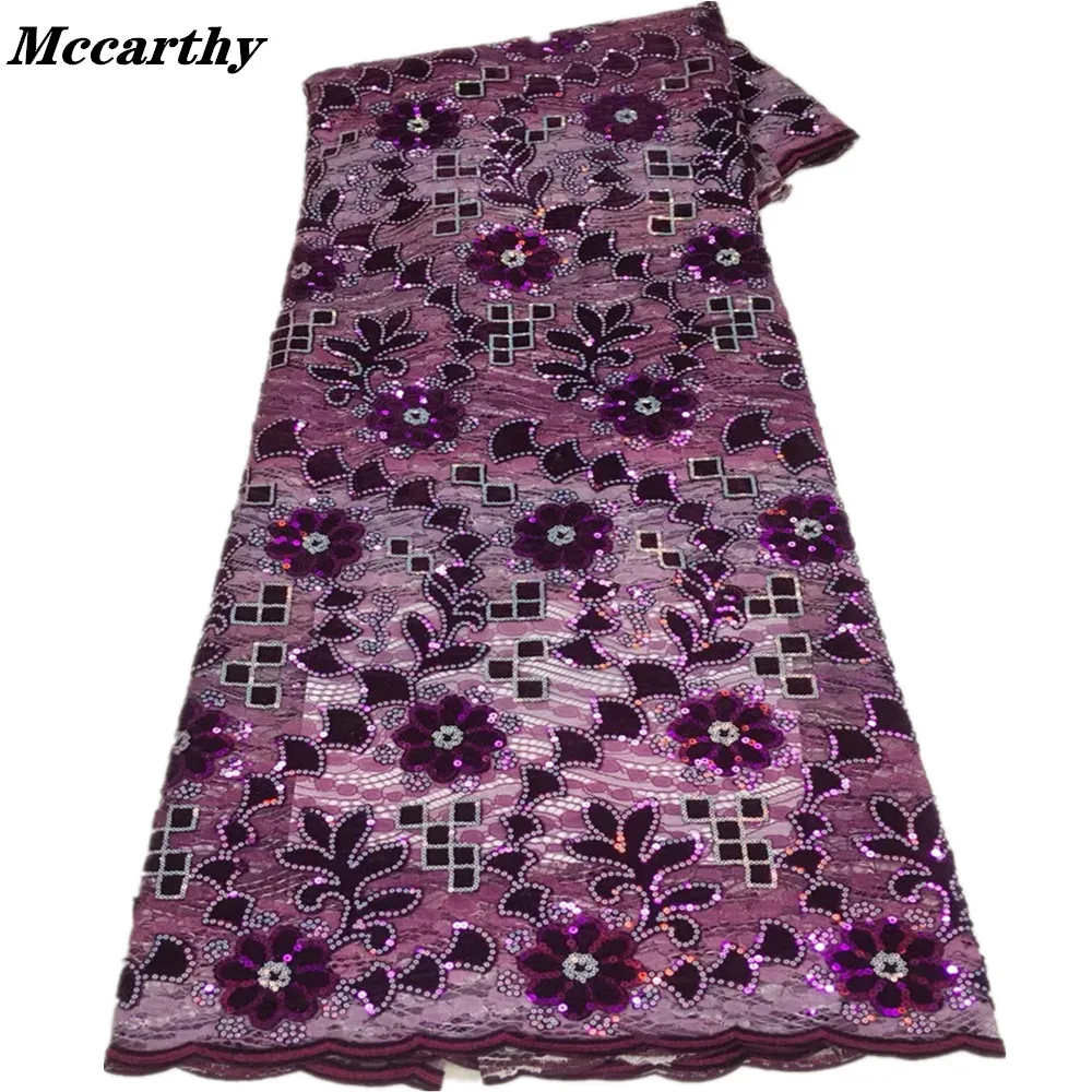 

Mccarthy Latest Soft African Lace Fabric 5 Yards 2020 High Quality Multicolor Sequins Velvet Lace Material Nigerian Wear Fabrics