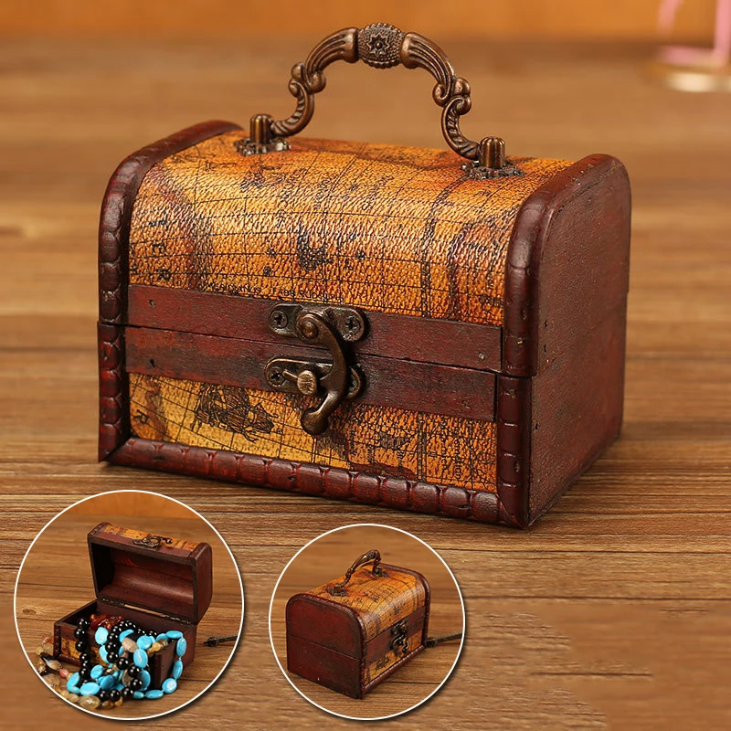 Винтажная деревянная коробка в стиле ретро с замком для хранения сокровищ