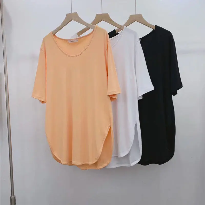 

Basic Cotton White Short-Sleeved T-shirt Female 2021 Summer Solid Color Loose Elegant Versatile T Shirt Tops for Women
