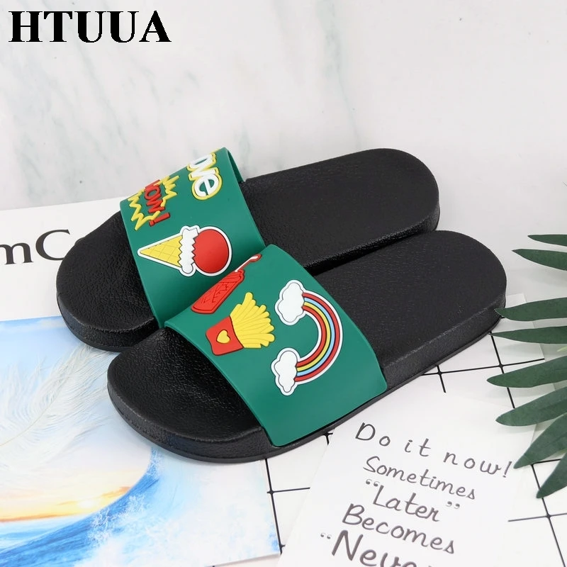 HTUUA/Новинка; корейские тапочки с мороженым; женские шлепанцы на плоской подошве; домашние Тапочки для ванной; пляжные вьетнамки; Летняя обувь; SX2176