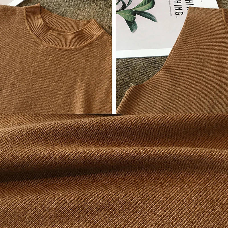 

Basic Half Turtleneck White Knitted Tank Tops Women Korean Fashion Sleeveless Knitwear Vest T-Shirt Summer Lady Base Tees Female