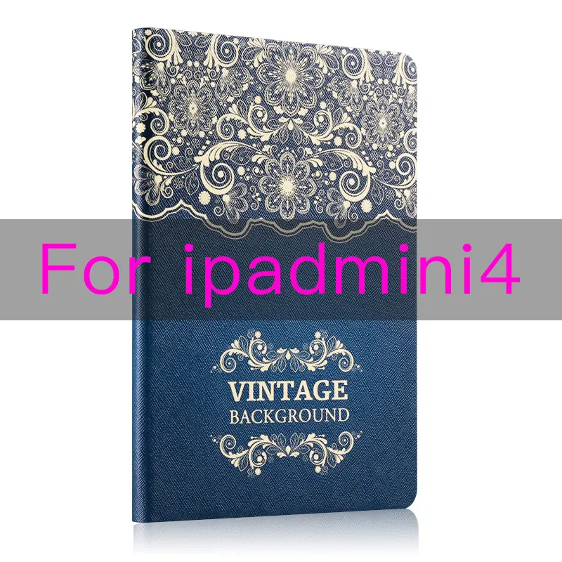 mini4-Retro Чехол для ipad mini 1/2/3/4, жесткая задняя крышка с откидной крышкой, смарт-чехол с подставкой, чехол из искусственной кожи с милым рисунком для девочек, чехол с цветочным принтом, funda - Цвет: mini4-Retro