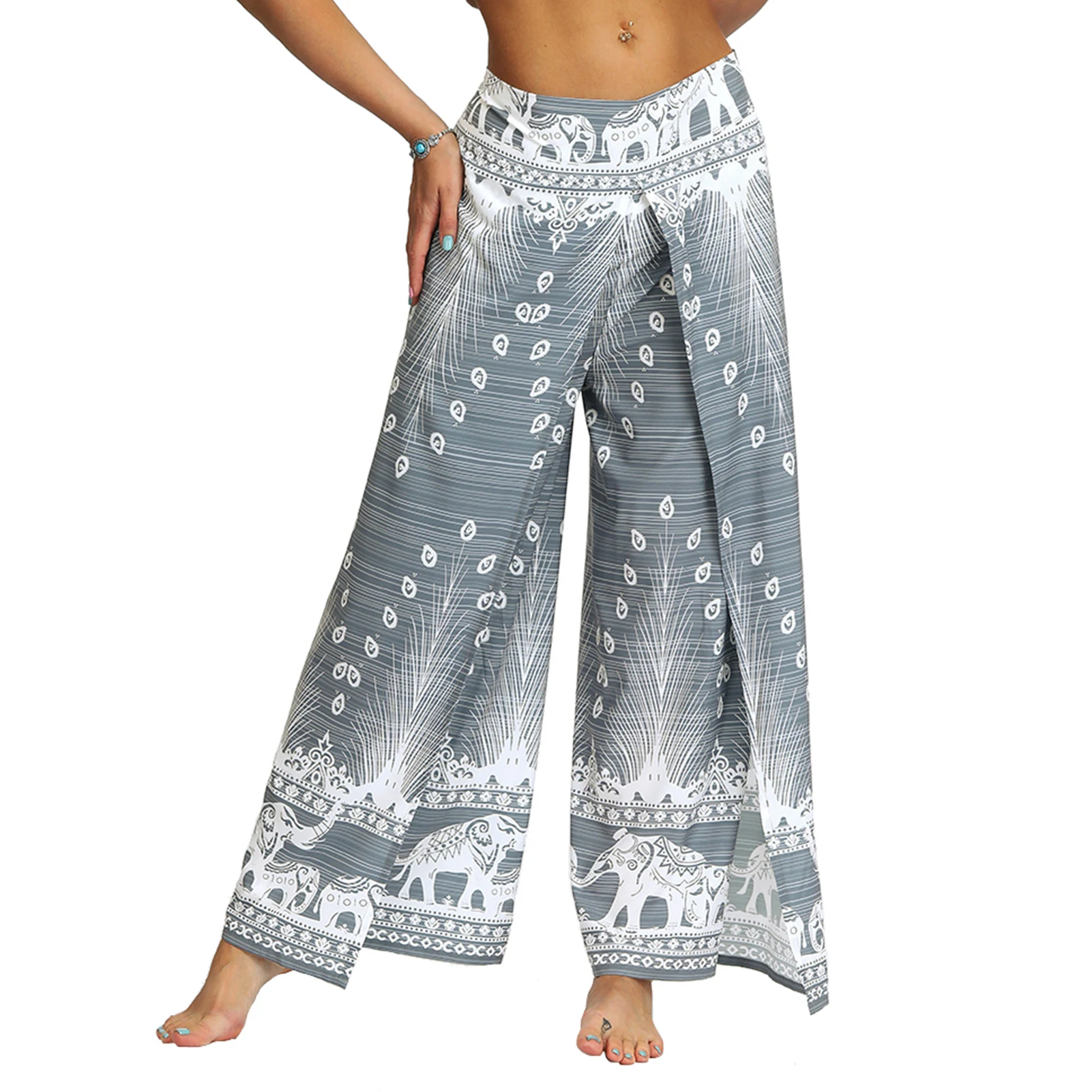 

Women Indoor Outdoor High Split Superlight Beach Loose Fit Elastic Waist Quick Dry Yoga Pants Relaxation Holiday Wide Leg Flowy