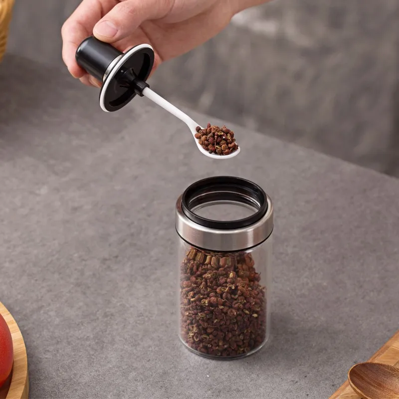 Spice Pepper Container Glass Spoon Lid Kitchenware Empty Dispenser Transparent Jar Salt Sauce Seasoning Bottle | Дом и сад