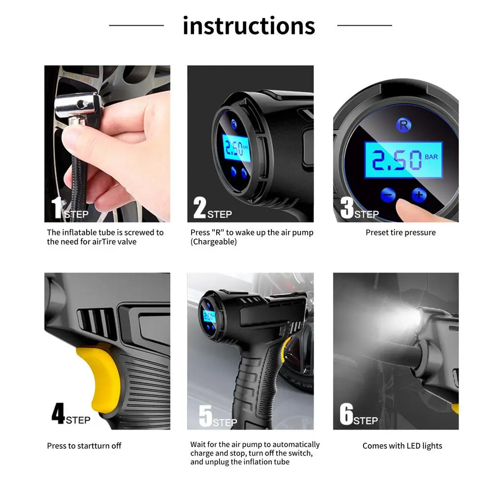 

Car Tire Pressure Monitoring Inflator Digital Display Hand-held Tire Air Pump Compressor Automotive Electronic Accessories Hot