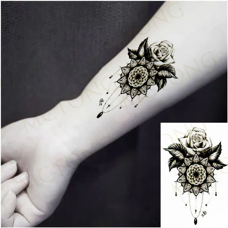 

Waterproof Temporary Tattoo Sticker Sketch Peony Rose Flower Bouquet Body Art Makeup Fake Tatto Flash Tatoo For Men Women