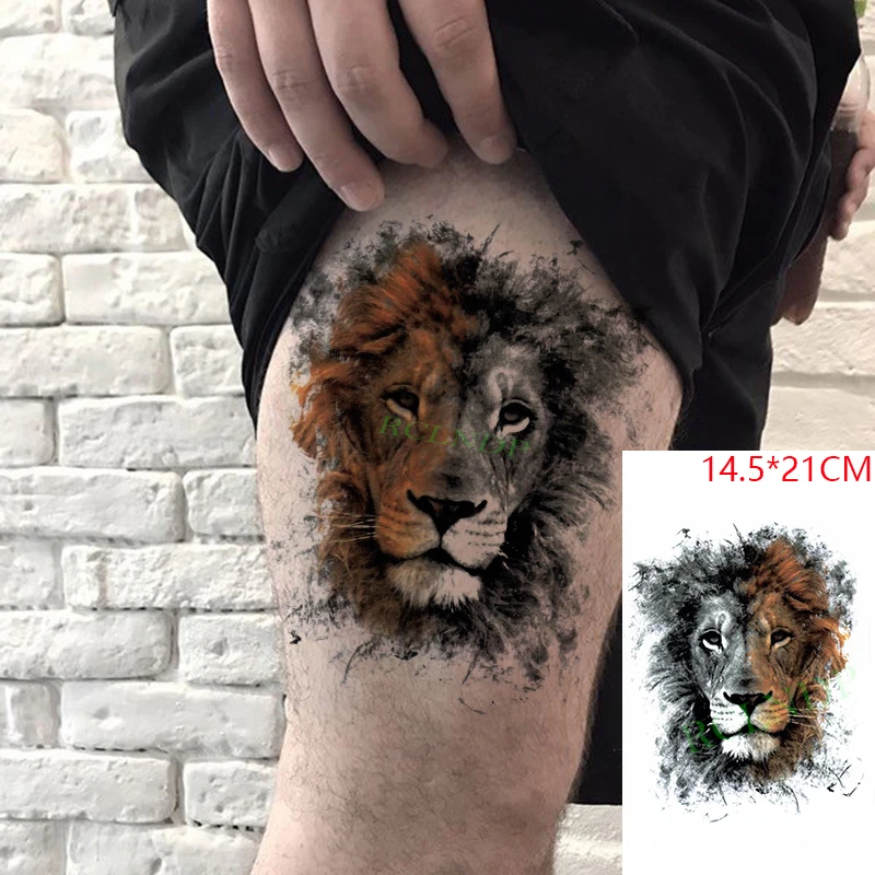 

Waterproof Temporary Tattoo Sticker Stared Lion Head Cat Animal Tatto Stickers Flash Tatoo Fake Tattoos Body Art for Men Women