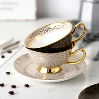 high quality bone china tea cup set classic grid couple coffee cup set european gilt coffee cup afternoon tea cup saucer set