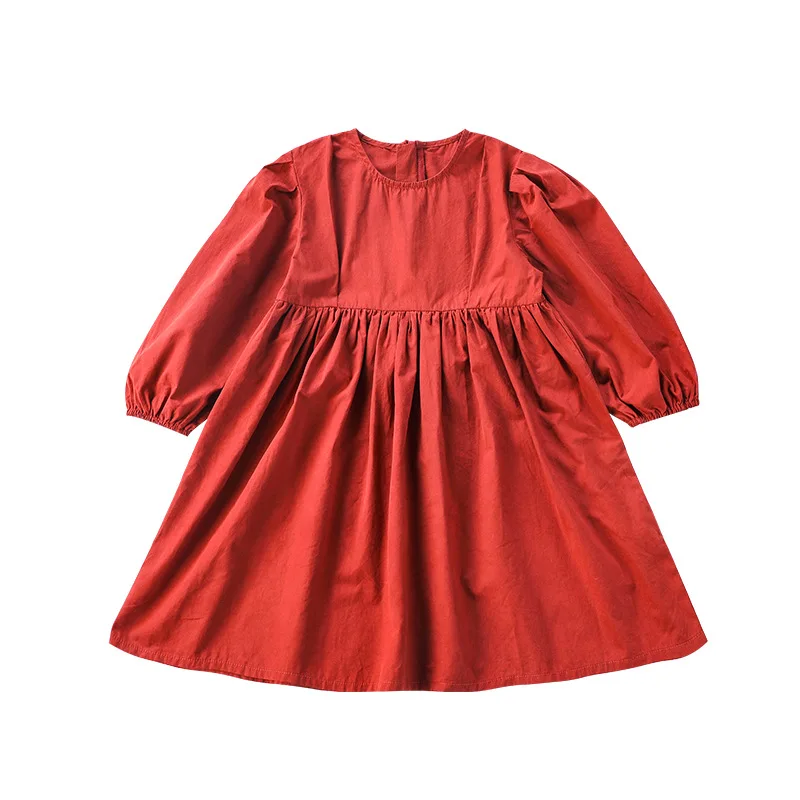 

Parent-child wear new spring and autumn wear mother daughter pure color dress girls lace princess and dress children long skirt