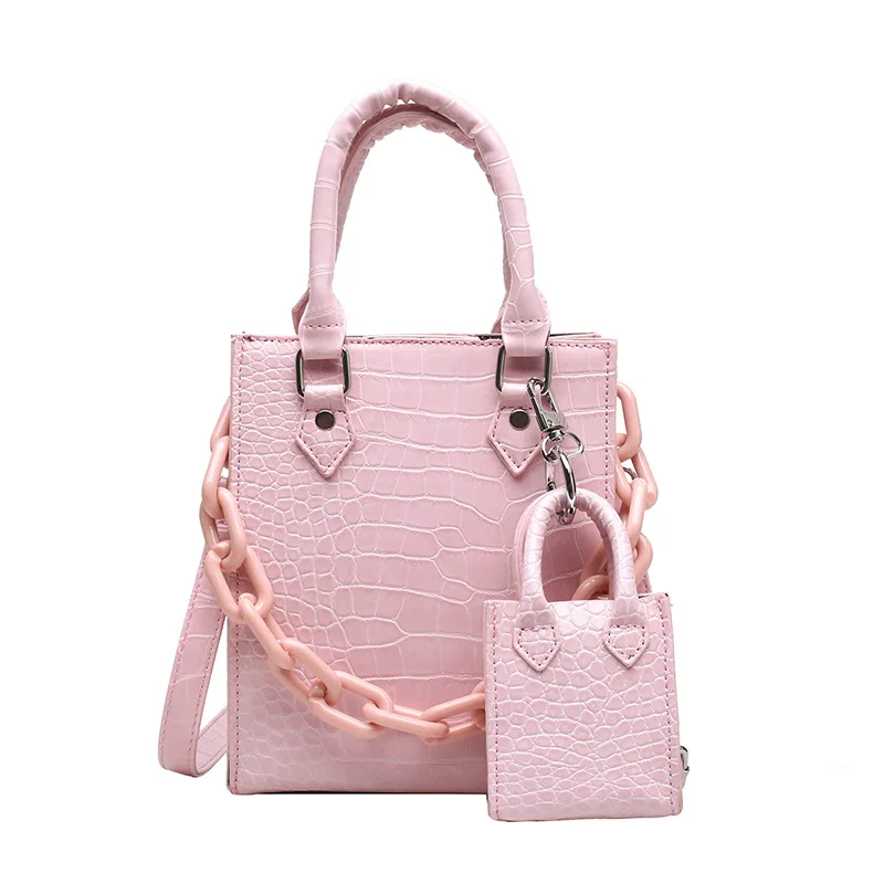 

New Ladies High Quality PU Leather Shoulder Bag Crocodile Pattern Chain Decoration Mother Bag Female Fashion Simple Tote Bags