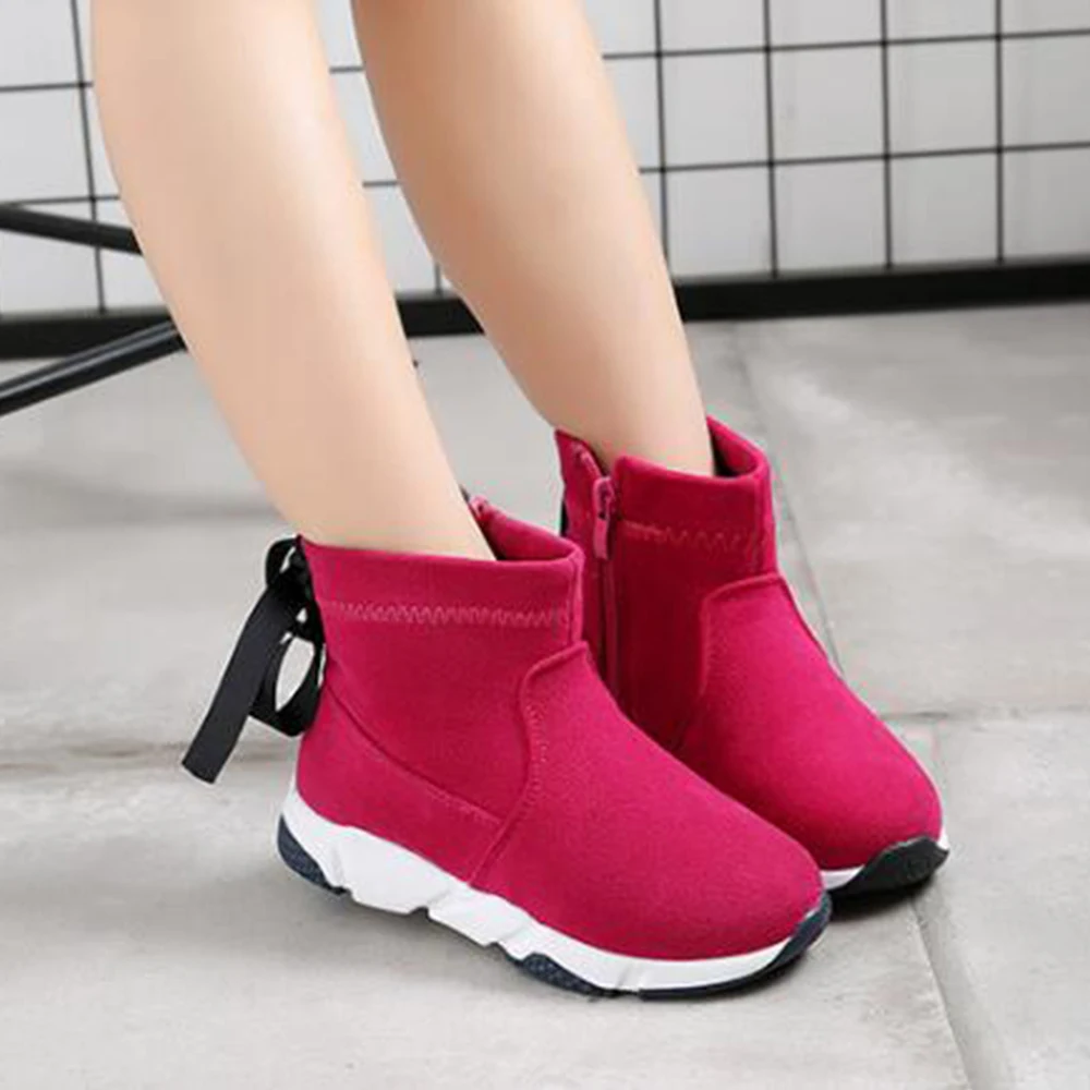 Теплые ботинки для девушек зимние детские детская обувь с бантом Детские