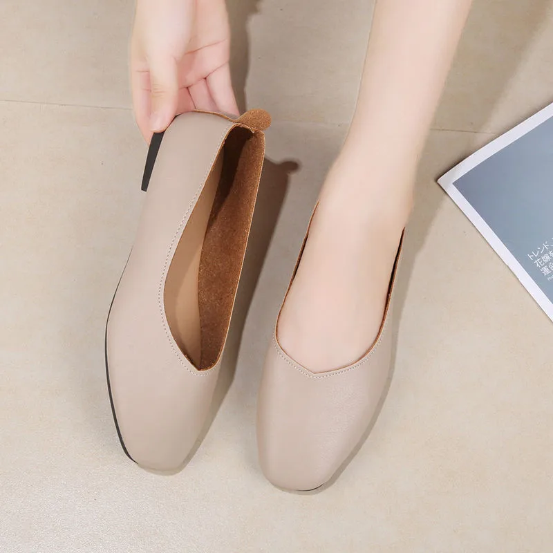 Туфли женские в стиле ретро кожа плоская подошва квадратный носок без застежки