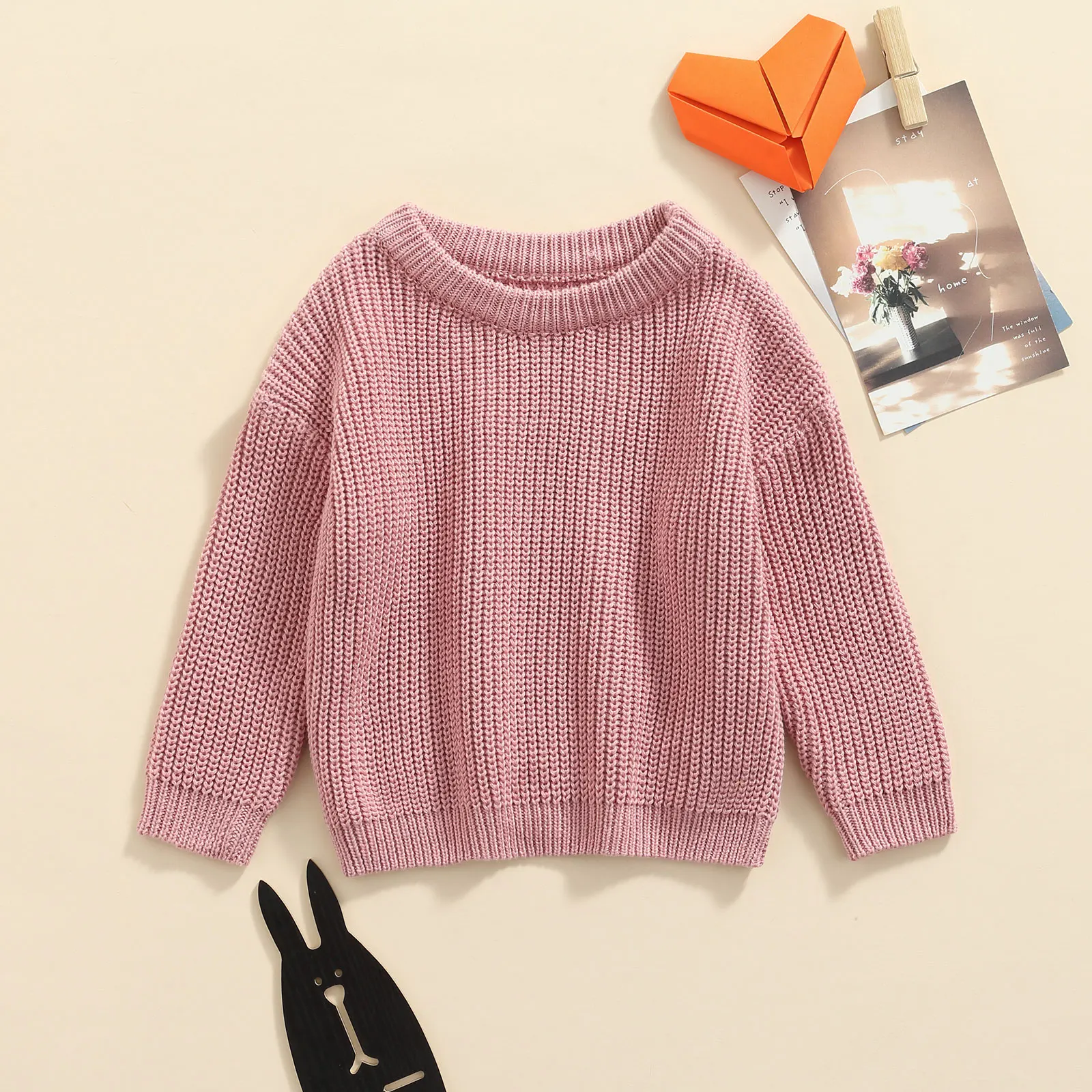 

Newborn Infant Baby Girl Boy Sweater Solid Color O-neck Long Sleeve Loose Fit Knitted Pullover for Autumn Winter 3-9 Months