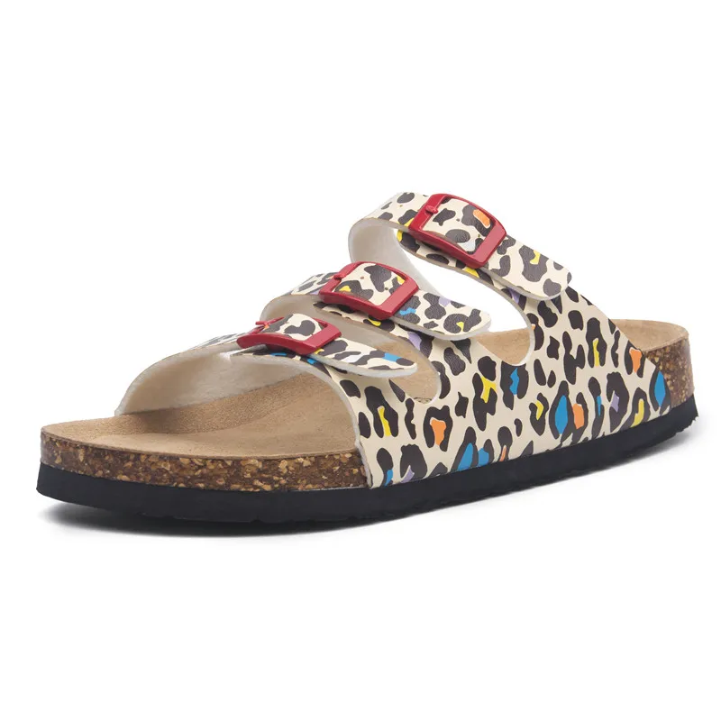 Женские пробковые шлепанцы повседневные пляжные на плоской подошве с пряжкой