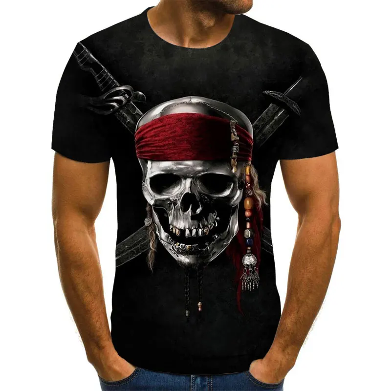 

Summer T-shirt male 2021 3D skull printing male T-shirt breathable tide brand stitching printing T-shirt male oversized XXS-6XL